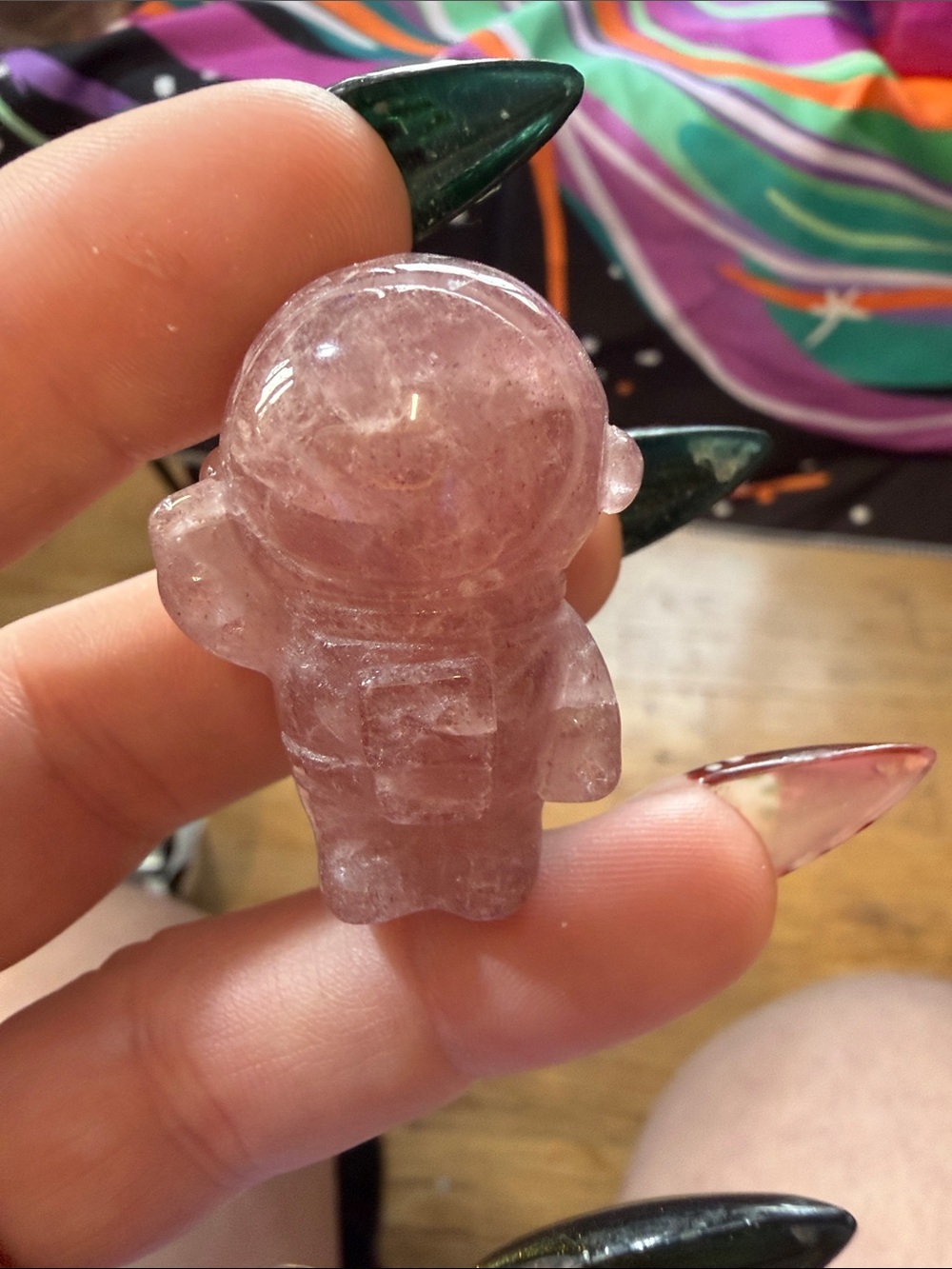 Pink Astronaut strawberry quartz mini figurine stone accent